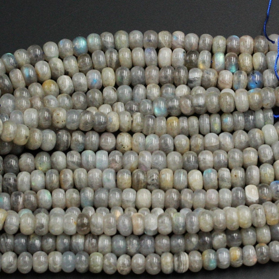 Natural Labradorite Rondelle Beads 8mm 9mm Large Thick Rondelle Wheel Beads 16" Strand