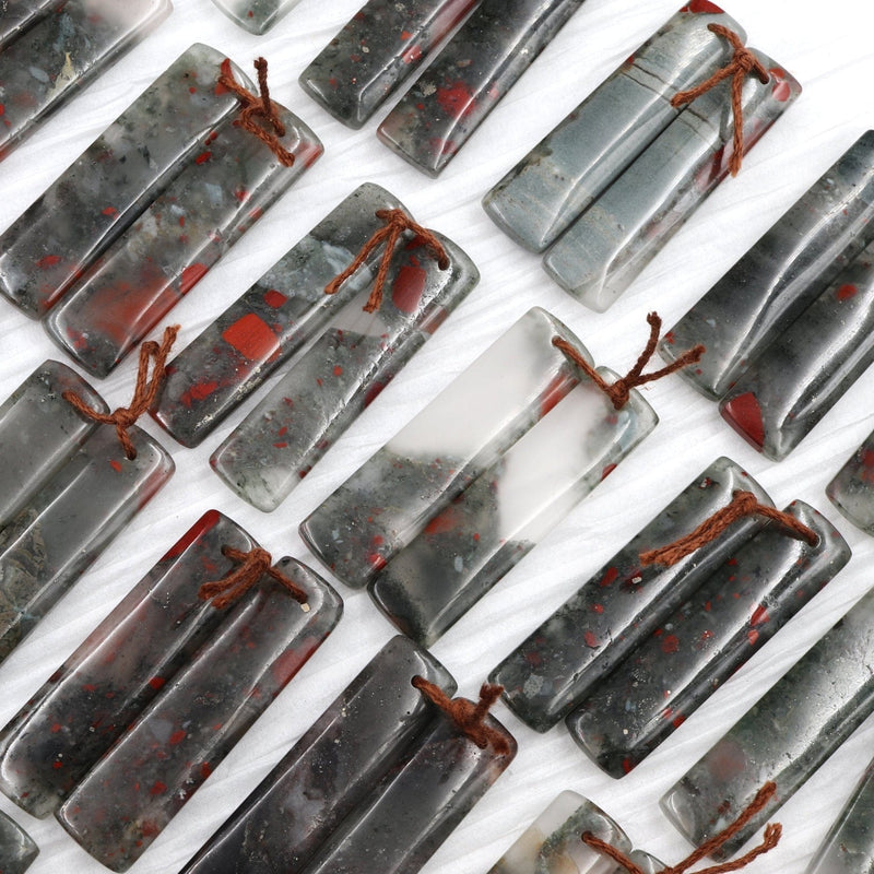 Drilled Gemstone Earring Pair Natural African Bloodstone Matched Pair Long Rectangle Earring Beads
