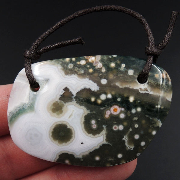 Ocean Jasper Pendant Natural Ocean Jasper Pendant Orange White Grey Green Drilled Two Hole Pendant P2057
