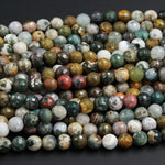 Natural Ocean Jasper Beads Faceted 8mm Round Beads Vibrant Green Yellow Red Brown High Quality Ocean Jasper Gemstone 16" Strand