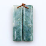 Drilled Natural Green Mountain Jade Earring Pair Rectangle Cabochon Cab Pair Matched Gemstone Earrings Bead Pair
