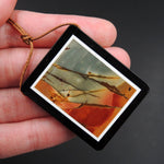 Intarsia Pendant Natural Red Creek Jasper W Black Onyx Inlay Side Drilled Rectangle Pendant Multi Color Picasso Jasper Picture Frame P1465