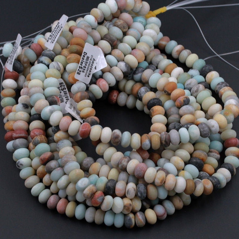 Matte Amazonite 8mm 10mm 12mm Rondelle Beads 15.5" Strand