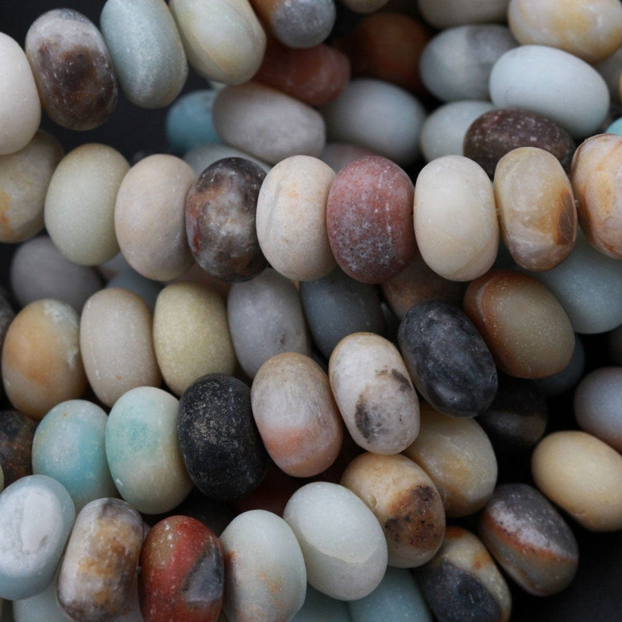 Matte Amazonite 10mm x 6mm Rondelle A Grade Matte Natural Multi Color Multicolor Amazonite Blue Green Red Yellow Black Brown Bead 16" Strand