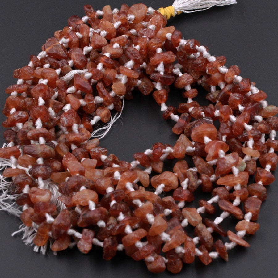 Hessonite Garnet Nugget Matte Finish Large Raw Rough Organic Orange Brown Garnet Freeform Hand Cut Tumbled Irregular Chip Nuggets 18" Strand