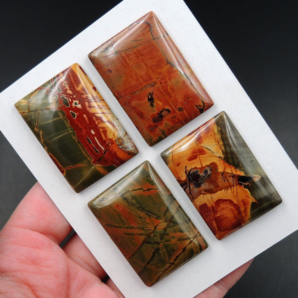 Undrilled Natural Red Creek Jasper Pendant Cabochon Set Rectangle Cab Pendant Bead Picasso Jasper Cherry Creek Jasper Pendant Set C342