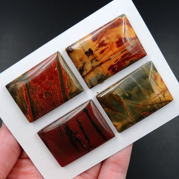 Undrilled Natural Red Creek Jasper Pendant Cabochon Set Rectangle Cab Pendant Bead Picasso Jasper Cherry Creek Jasper Pendant Set C336