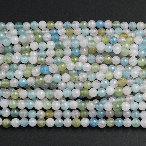 Pastel Beryl Blue Yellow Green Aquamarine Pink Morganite 4mm Round Beads Real Genuine Natural Beryl Aquamarine Morganite Gemstone 16" Strand