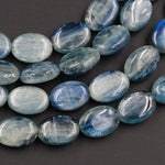 Rare Bicolor Natural Blue Green Kyanite 10mm x 14mm Oval Beads A Quality Chatoyant Silvery Green Blue Gemstone 16" Strand