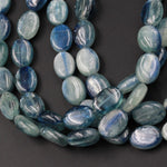 Rare Bicolor Natural Blue Green Kyanite 10mm x 14mm Oval Beads A Quality Chatoyant Silvery Green Blue Gemstone 16" Strand