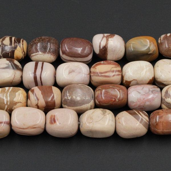 Natural Zebra Jasper Nuggets Chunky Large Rectangle Square Beads Smooth Tumbled Cube Chunky Brown Beige Beads 16" Strand