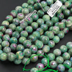 Large Faceted Natural Ruby Fuchsite Beads Round 10mm 12mm Faceted Round Beads Red Ruby Green Fuchsite Gemstone Fuschite 16" Strand