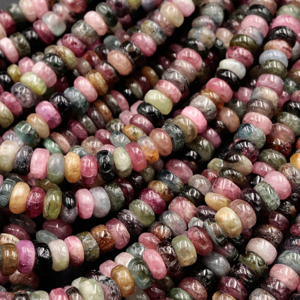 Natural Multicolor Tourmaline Rondelle 5mm Beads Pink Green Yellow Brown Tourmaline Gemstone Beads 16" Strand