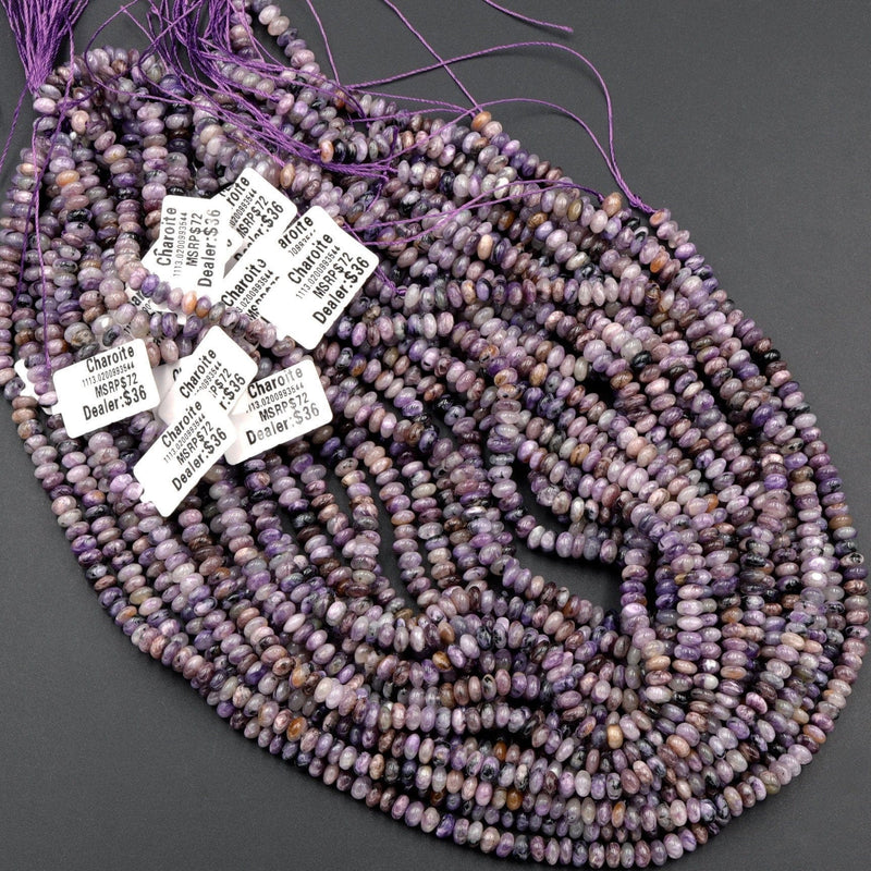 Natural Charorite Rondelle Beads High Quality Purple Russian Charoite 6mm Rondelle beads Natural Purple Gemstone 16" Strand