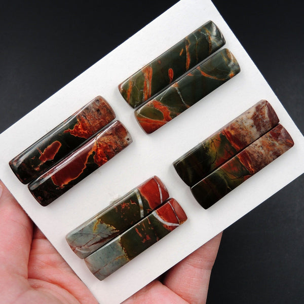 Undrilled Natural Red Creek Jasper Stone Cabochon Rectangle Matched Earring Pair Cab Picasso Jasper Cherry Creek Jasper Cabochon Set C324