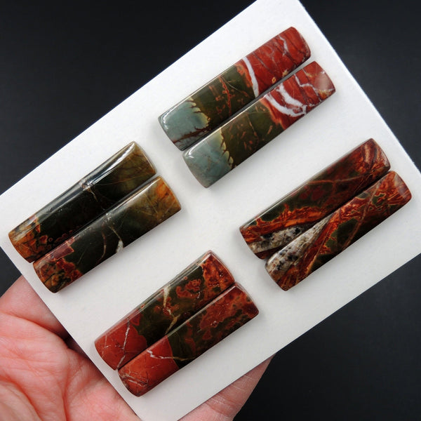 Undrilled Natural Red Creek Jasper Stone Cabochon Rectangle Matched Earring Pair Cab Picasso Jasper Cherry Creek Jasper Cabochon Set C322