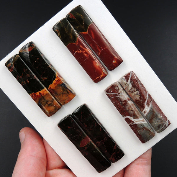 Undrilled Natural Red Creek Jasper Stone Cabochon Rectangle Matched Earring Pair Cab Picasso Jasper Cherry Creek Jasper Cabochon Set C330