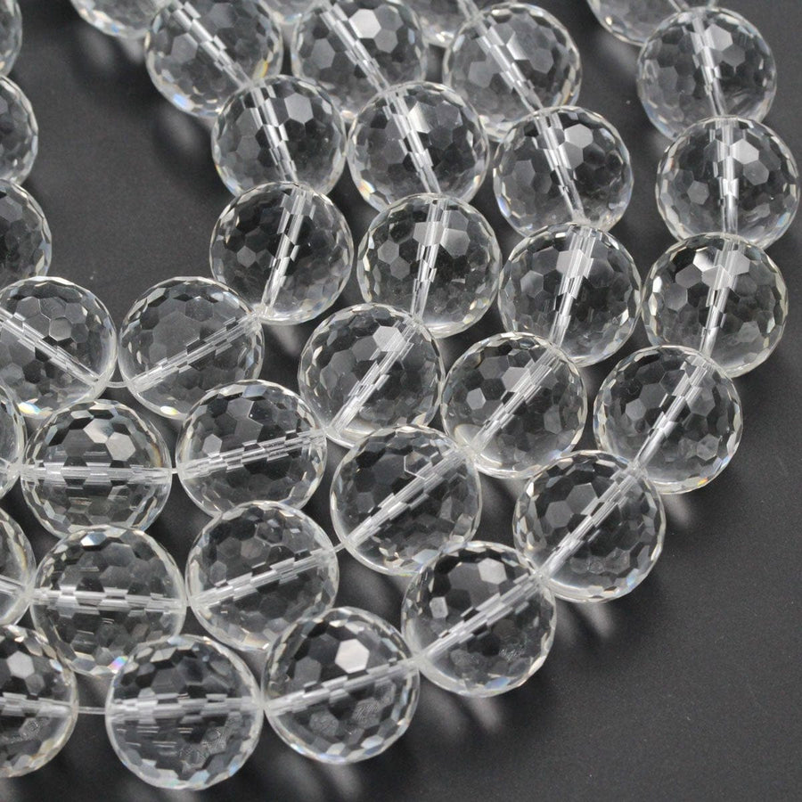 Real Genuine Natural Rock Crystal Quartz Faceted 20mm Round Smooth High Polish Super Clear AAA Quality Gemstone Large Round Beads 16" Strand