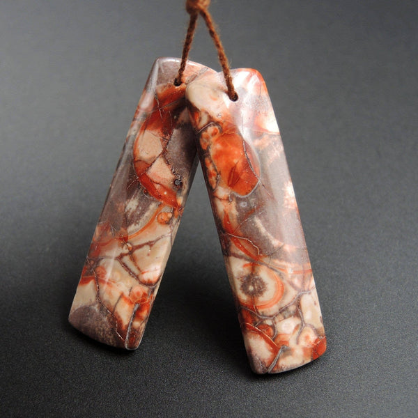 Natural Bird's Eye Rhyolite Earring Pair Rectangle Cabochon Cab Pair Drilled Matched Earrings Bead Pair Natural Stone E1784