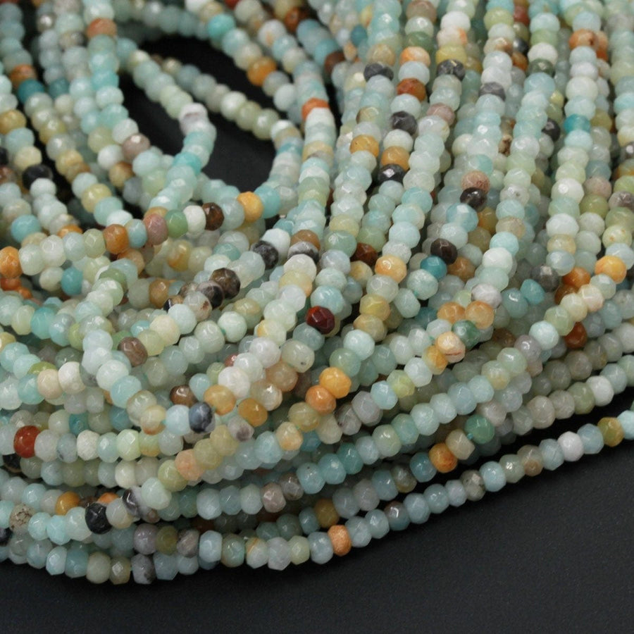 Natural Amazonite 4mm Faceted Rondelle Beads High Quality Faceted 4x2mm Small Tiny Multi Color Amazonite Blue Green Yellow Red 16" Strand