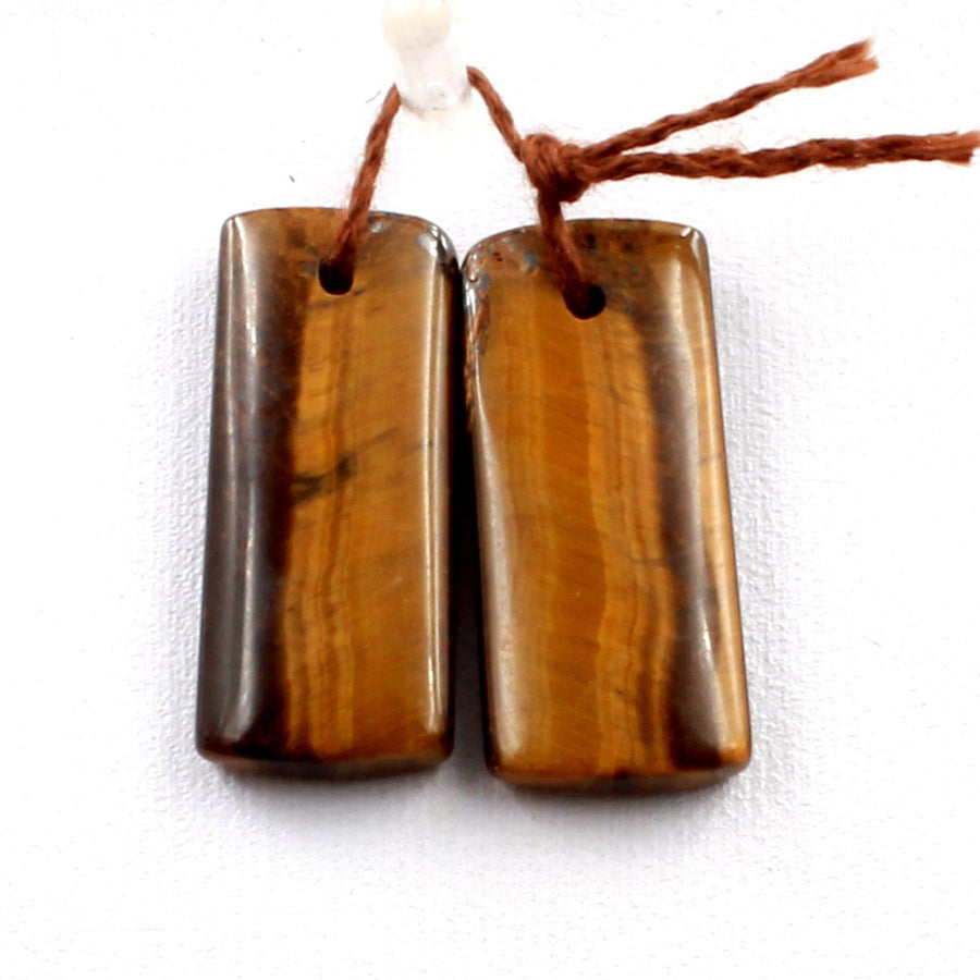 Natural Tiger Eye Earring Pair Short Rectangle Cabochon Cab Pair Drilled Matched Earrings Bead Pair