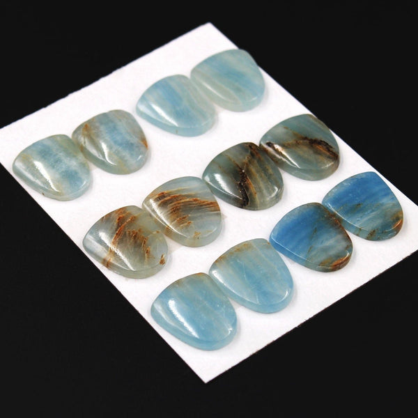 Rare Natural Blue Calcite Cabochon Cab Matched Earring Pair Undrilled Good For Earrings Ring Pendant Creative Shield Cut C371