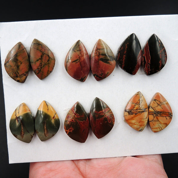 Undrilled Natural Red Creek Jasper Stone Cabochon Butterfly Matched Earring Pair Cab Picasso Jasper Cherry Creek Jasper Cabochon Set C306