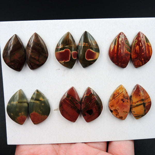 Undrilled Natural Red Creek Jasper Stone Cabochon Butterfly Matched Earring Pair Cab Picasso Jasper Cherry Creek Jasper Cabochon Set C303