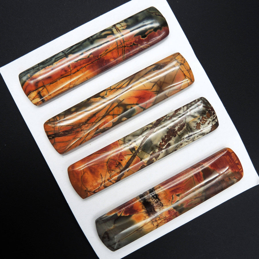 Undrilled Natural Red Creek Jasper Pendant Cabochon Set Rectangle Cab Pendant Bead Picasso Jasper Cherry Creek Jasper Pendant Set C103