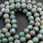 Large Faceted Natural Ruby Fuchsite Beads Round 13mm Faceted Round Beads Red Ruby Blue Fuchsite Gemstone Fuschite 16" Strand