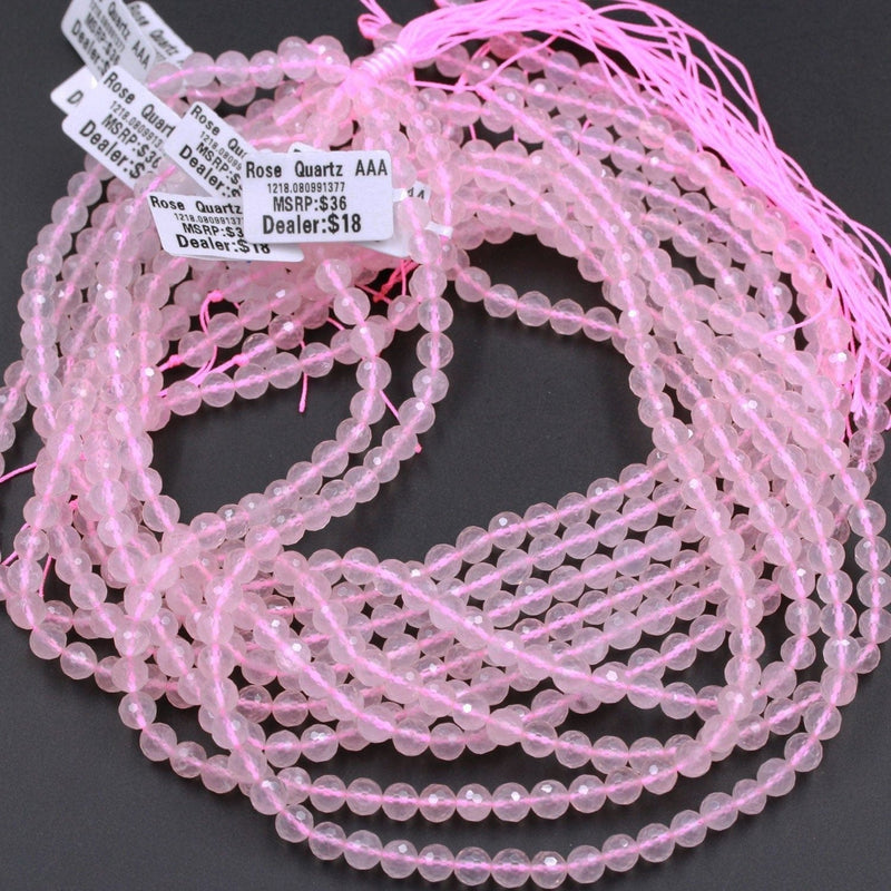 AAA Micro Faceted Natural Madagascar Pink Rose Quartz 6mm Round Beads Laser Diamond Cut High Quality Natural Pink Gemstone 16" Strand
