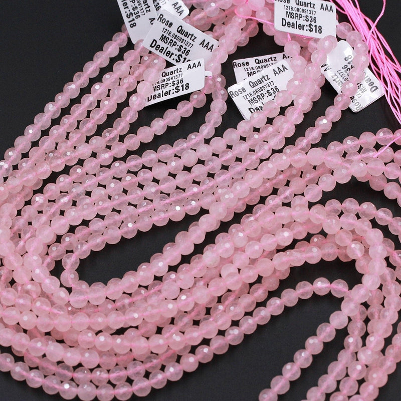 AAA Micro Faceted Natural Madagascar Pink Rose Quartz 6mm Round Beads Laser Diamond Cut High Quality Natural Pink Gemstone 16" Strand
