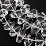 AAA Magnificent Natural Rock Crystal Quartz Freeform Faceted Large Focal Bead Nugget Pendant Super Clear Sparkling Gemstone 16" Strand
