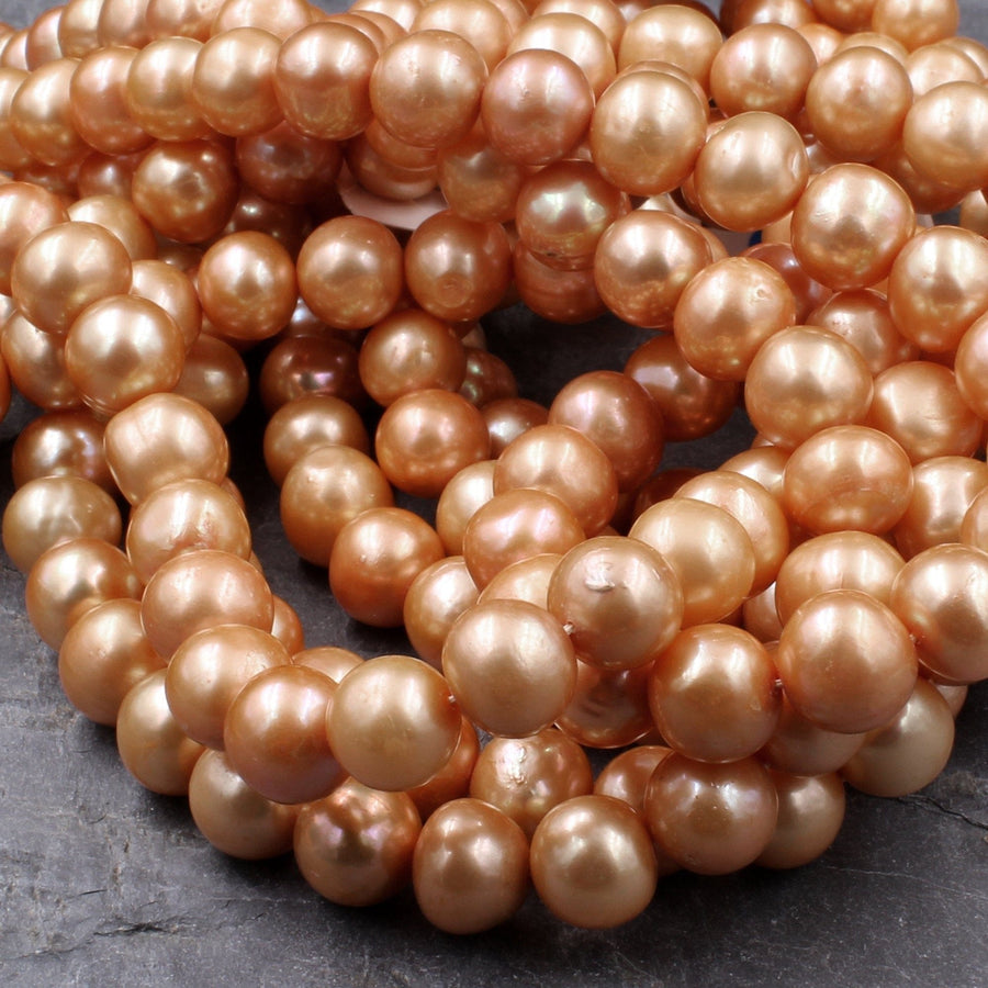 Large Gold Pearl 10mm Off Round Potato Pearl Shimmery Pearly Iridescent Sun Kissed Gold Genuine Freshwater Pearl 16" Strand