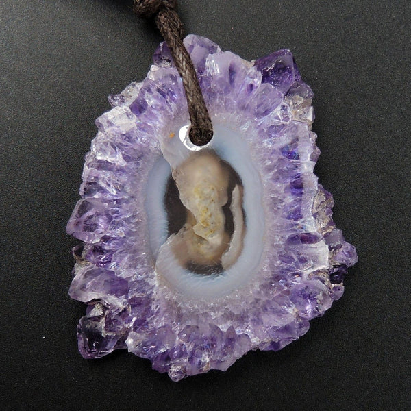 Amethyst Stalactite Flower Pendant Drilled Stalactite Slice Freeform Irregular Natural Stone Pendant P2035