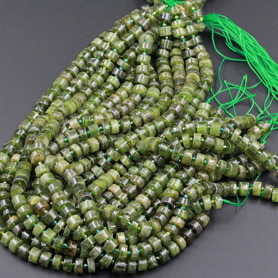 Chunky Natural Green Garnet Thick Rondelle Wheel Disc Short Cylinder Beads High Quality Juicy Green Gemtone Beads 16" Strand