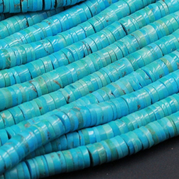 Genuine 100% Natural Turquoise Heishi Beads Thin Rondelle Disc Wheel Real Genuine Blue Green Turquoise Beads Center Drilled 8mm 16" Strand