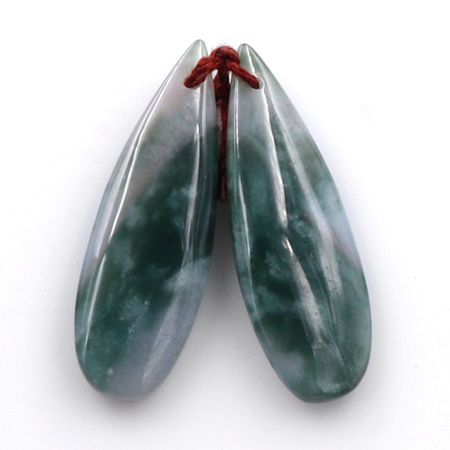 Drilled Natural Green Mountain Jade Earring Pair Teardrop Cabochon Cab Pair Matched Earrings Bead Pair
