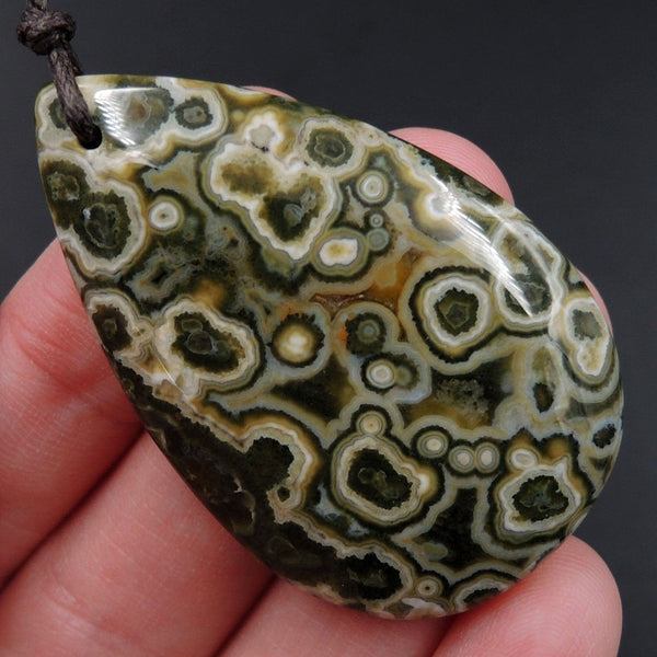 Ocean Jasper Pendant Teardrop Pendant Green Yellow White Cabochon Cab Front Drilled Natural Stone Pendant Bead P2002