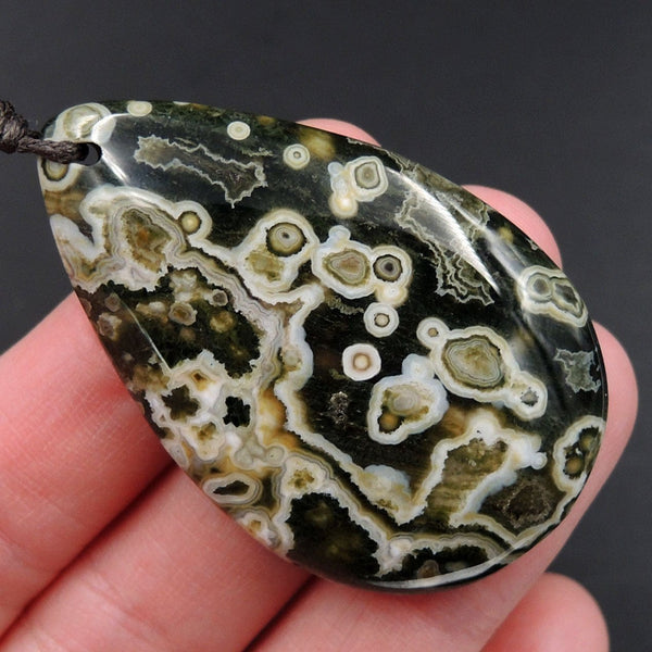 Ocean Jasper Pendant Teardrop Pendant Green Yellow White Cabochon Cab Front Drilled Natural Stone Pendant Bead P2005