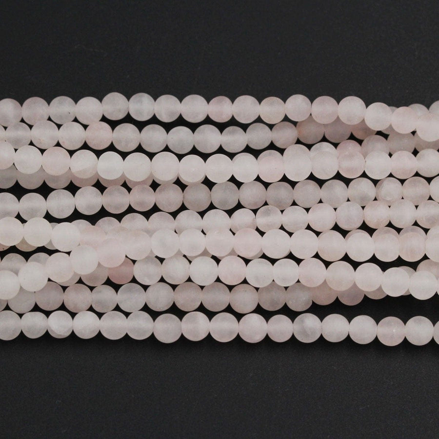 Matte Pale Pink Rose Quartz 4mm Round Beads Natural Soft Pastel Pale Light Pink Rose Quartz Gemstone 16" Strand