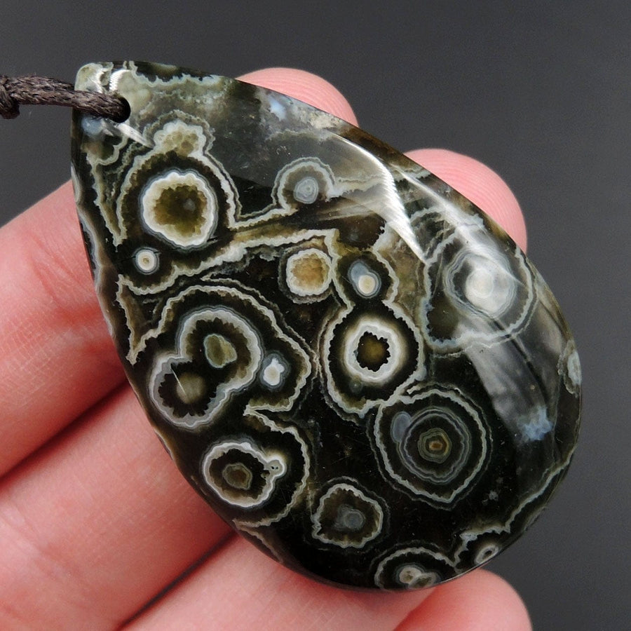 Ocean Jasper Pendant Teardrop Pendant Green Yellow White Cabochon Cab Front Drilled Natural Stone Pendant Bead P1997