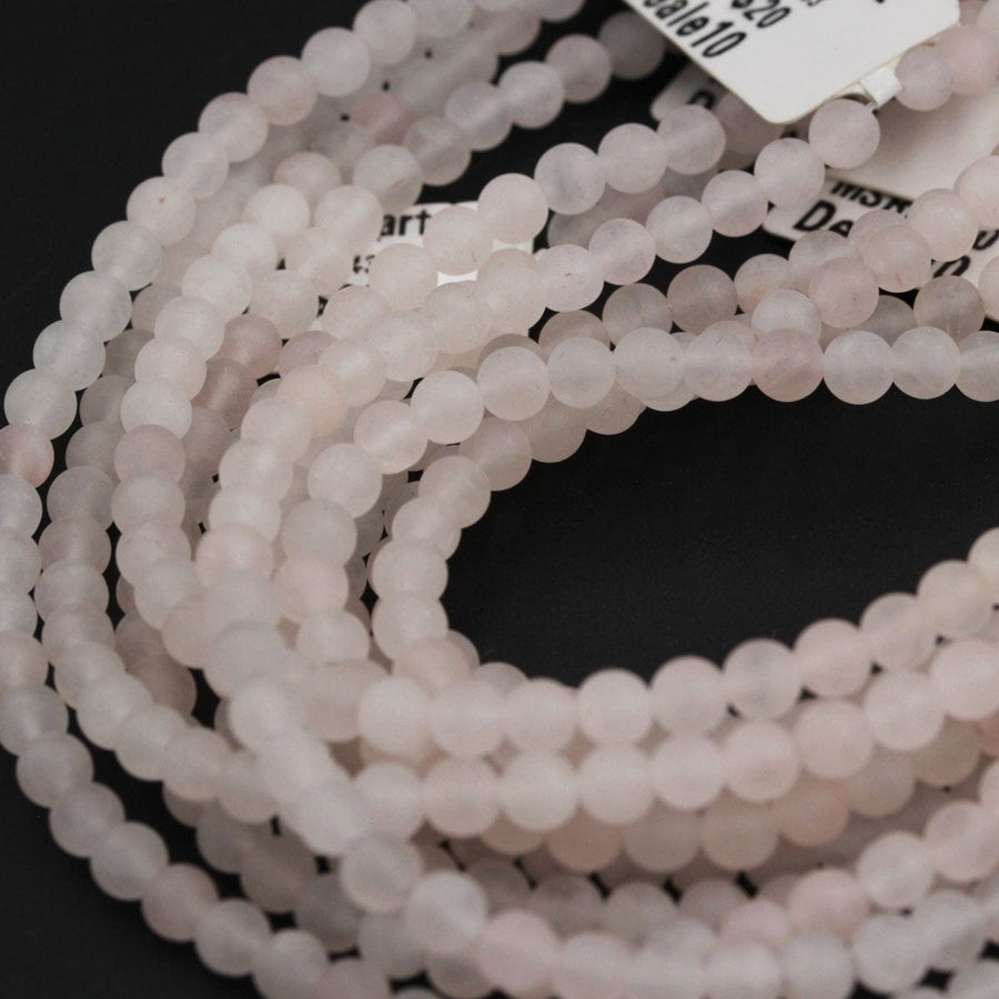 Matte Pale Pink Rose Quartz 4mm Round Beads Natural Soft Pastel Pale Light Pink Rose Quartz Gemstone 16" Strand