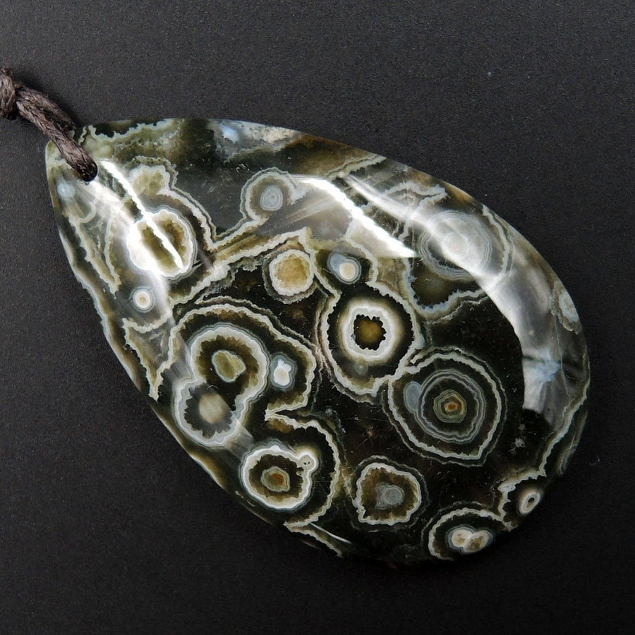 Ocean Jasper Pendant Teardrop Pendant Green Yellow White Cabochon Cab Front Drilled Natural Stone Pendant Bead P1997