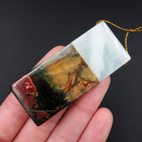 Natural Red Creek Jasper Pendant Multi-color Picasso Jasper Amazonite Rectangle Drilled Pendant P1014