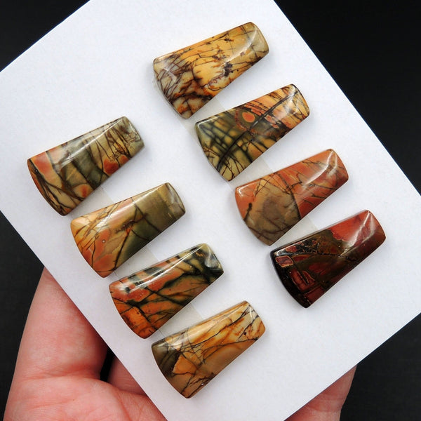 Undrilled Natural Red Creek Jasper Stone Cabochon Set Trapezoid Cab Picasso Jasper Cherry Creek Jasper Cabochon Set C277
