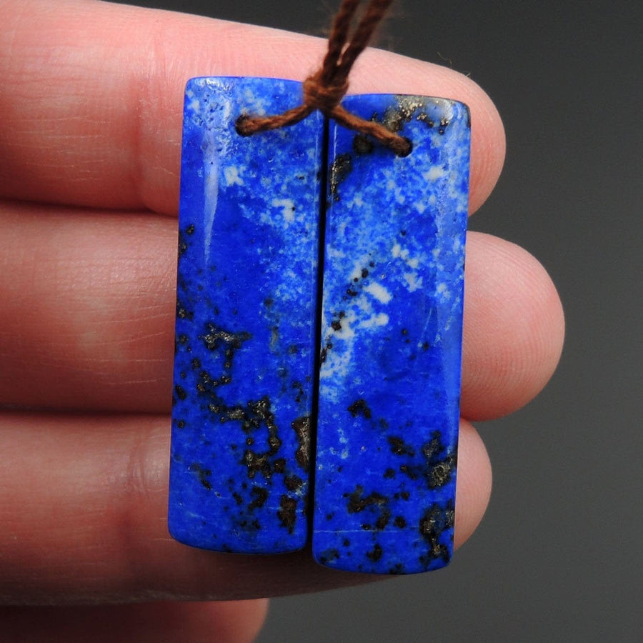 Lapis Earring Pair With Pyrite Rectangle Cabochon Cab Pair Drilled Matched Earrings Natural Stone Bead Pair E2778