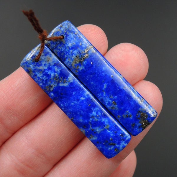 Lapis Earring Pair With Pyrite Rectangle Cabochon Cab Pair Drilled Matched Earrings Natural Stone Bead Pair E2769