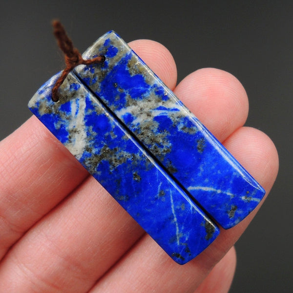 Lapis Earring Pair With Pyrite Rectangle Cabochon Cab Pair Drilled Matched Earrings Natural Stone Bead Pair E2764