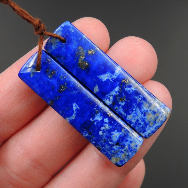 Lapis Earring Pair With Pyrite Rectangle Cabochon Cab Pair Drilled Matched Earrings Natural Stone Bead Pair E2773